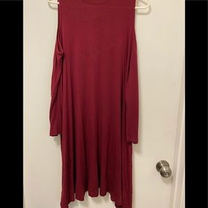 Red off the shoulder with sleeve dress